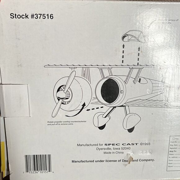 1993 EAA John Deere Airplane Bank Spec Cast Stock Number 37516 excellent Conditi - Picture 6 of 16